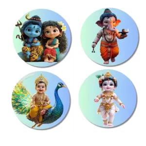 Shiva, Shakti, Ganesha, Kartikeya, And Krishna. Fridge Magnets – 4 Piece Set | 3 Inch Round Wall Fridge Decor (F23197) Shiva, Shakti, Ganesha, Kartikeya, And Krishna. Fridge Magnets – 4 Piece Set | 3 Inch Round Wall Fridge Decor (F23197)
