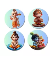 Shiva, Hanuman, Brahma, Krishna, And Ganesha. Fridge Magnets Ã¢â‚¬â€œ 4 Piece Set | 3 Inch Round Wall Fridge Decor (F23199)
