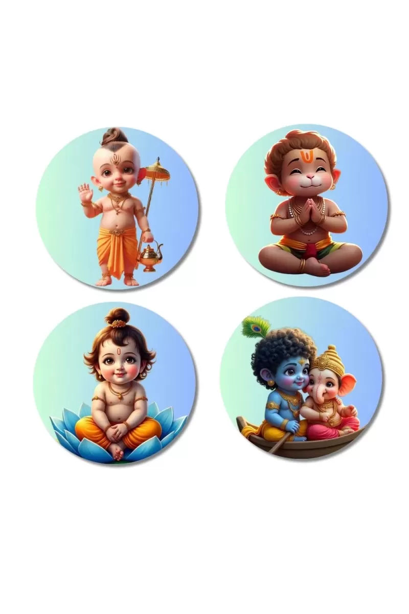 Shiva, Hanuman, Brahma, Krishna, And Ganesha. Fridge Magnets Ã¢â‚¬â€œ 4 Piece Set | 3 Inch Round Wall Fridge Decor (F23199)