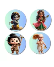 Krishna, Radha, Shiva, And Vamana. Fridge Magnets Ã¢â‚¬â€œ 4 Piece Set | 3 Inch Round Wall Fridge Decor (F23200)
