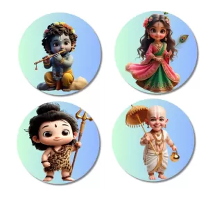Krishna, Radha, Shiva, And Vamana. Fridge Magnets Ã¢â‚¬â€œ 4 Piece Set | 3 Inch Round Wall Fridge Decor (F23200)