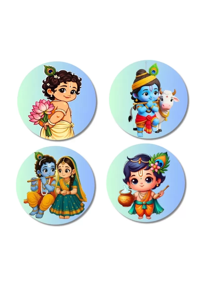 Krishna And Radha. Fridge Magnets Ã¢â‚¬â€œ 4 Piece Set | 3 Inch Round Wall Fridge Decor (F23201)
