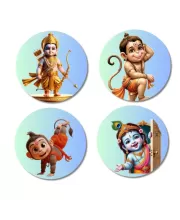 Rama, Hanuman, And Krishna. Fridge Magnets Ã¢â‚¬â€œ 4 Piece Set | 3 Inch Round Wall Fridge Decor (F23202)