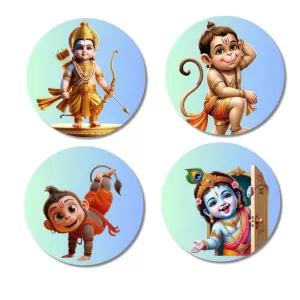 Rama, Hanuman, And Krishna. Fridge Magnets – 4 Piece Set | 3 Inch Round Wall Fridge Decor (F23202) Rama, Hanuman, And Krishna. Fridge Magnets – 4 Piece Set | 3 Inch Round Wall Fridge Decor (F23202)