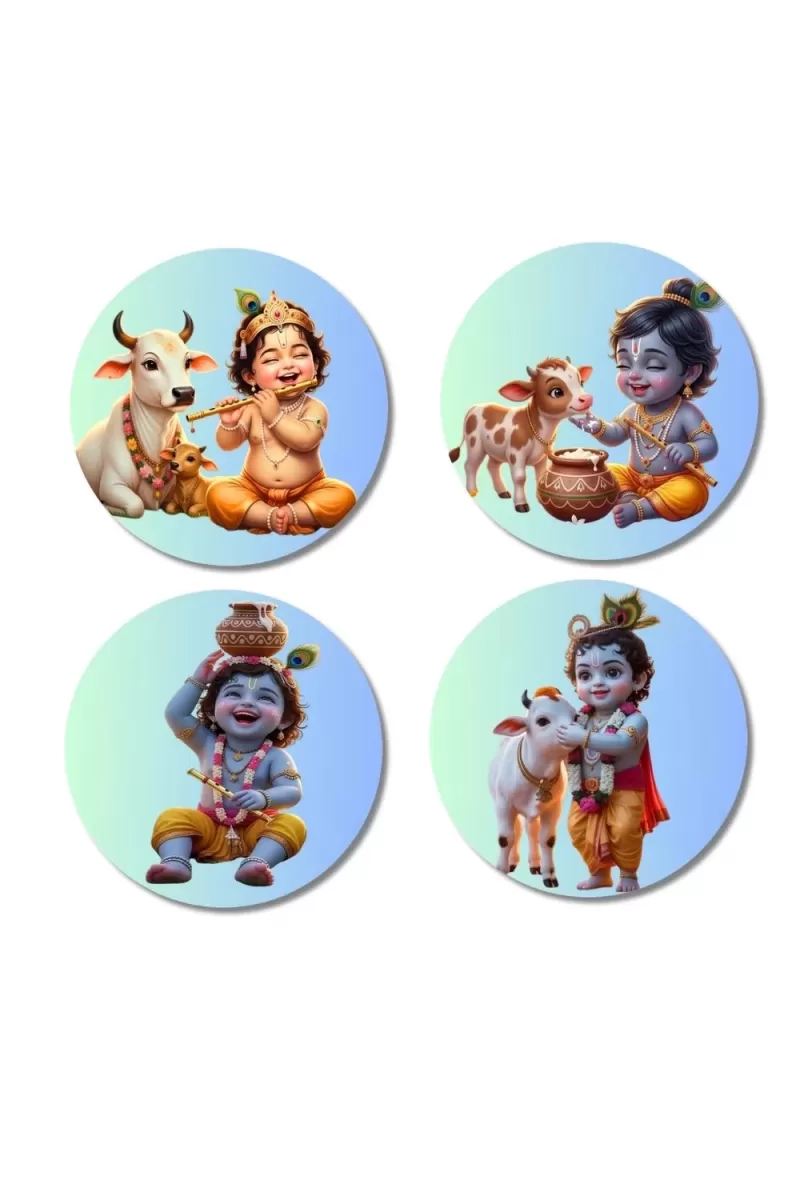 Krishna. Fridge Magnets Ã¢â‚¬â€œ 4 Piece Set | 3 Inch Round Wall Fridge Decor (F23203)