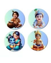 Krishna And Yashoda. Fridge Magnets Ã¢â‚¬â€œ 4 Piece Set | 3 Inch Round Wall Fridge Decor (F23204)