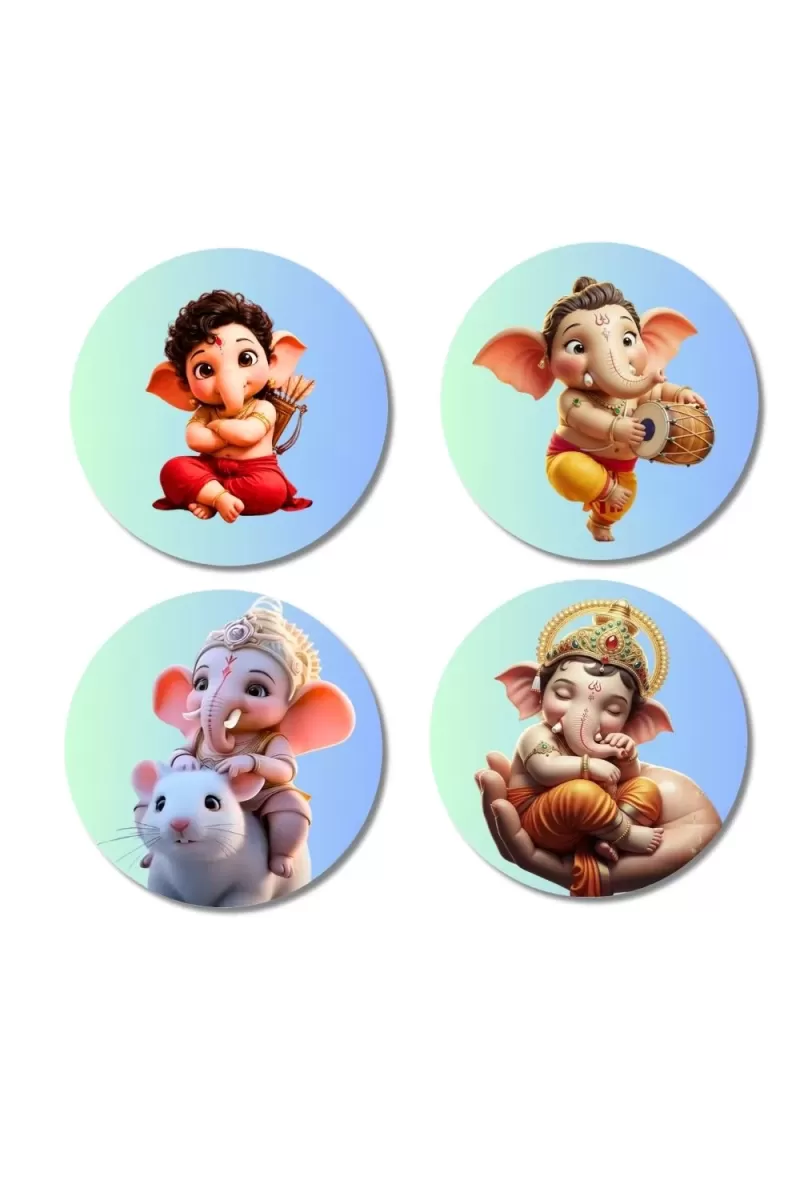Hanuman, Ganesha, Rama, And Krishna. Fridge Magnets Ã¢â‚¬â€œ 4 Piece Set | 3 Inch Round Wall Fridge Decor (F23205)