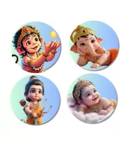 Hanuman, Ganesha, Rama, And Krishna. Fridge Magnets Ã¢â‚¬â€œ 4 Piece Set | 3 Inch Round Wall Fridge Decor (F23206)