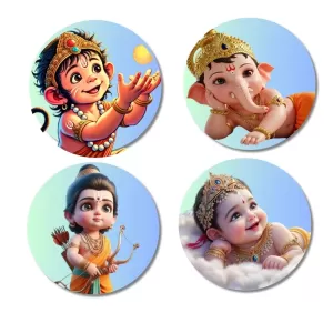 Hanuman, Ganesha, Rama, And Krishna. Fridge Magnets – 4 Piece Set | 3 Inch Round Wall Fridge Decor (F23206) Hanuman, Ganesha, Rama, And Krishna. Fridge Magnets – 4 Piece Set | 3 Inch Round Wall Fridge Decor (F23206)