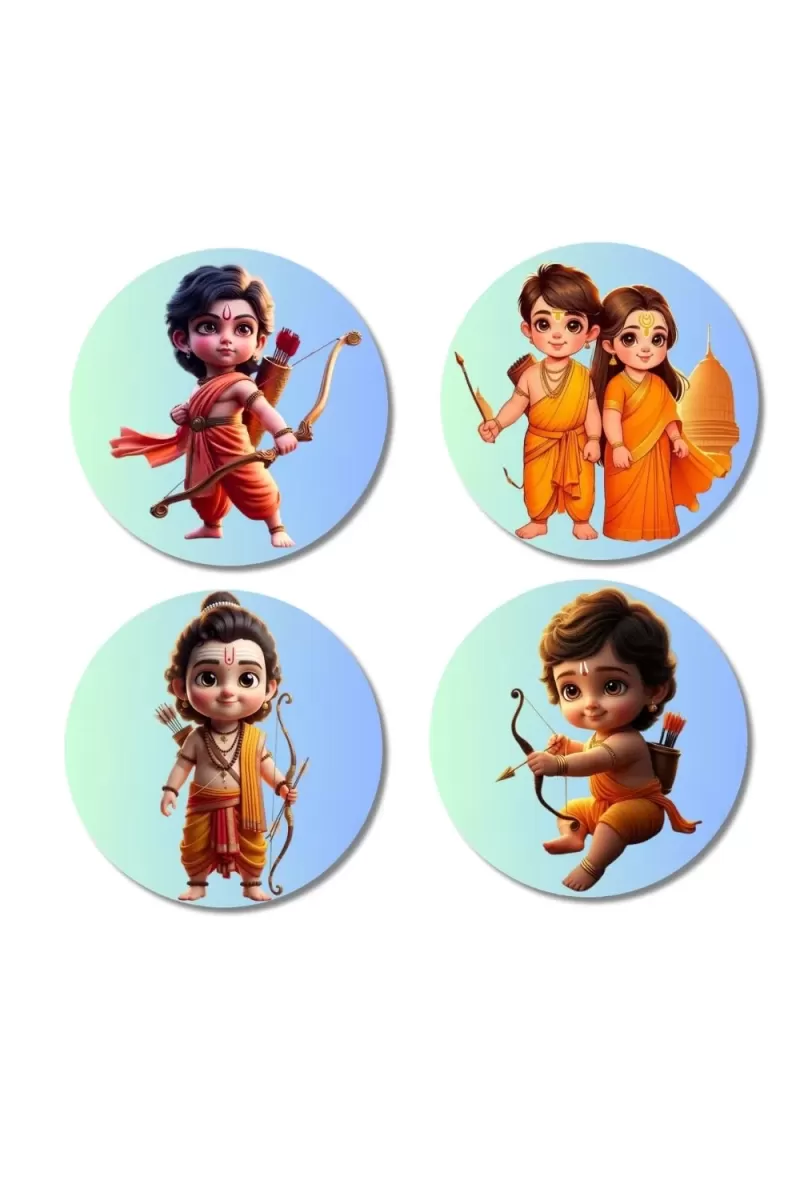 Rama And Sita Fridge Magnets Ã¢â‚¬â€œ 4 Piece Set | 3 Inch Round Wall Fridge Decor (F23207)