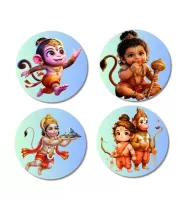 Hanuman And Rama. Fridge Magnets Ã¢â‚¬â€œ 4 Piece Set | 3 Inch Round Wall Fridge Decor (F23208)