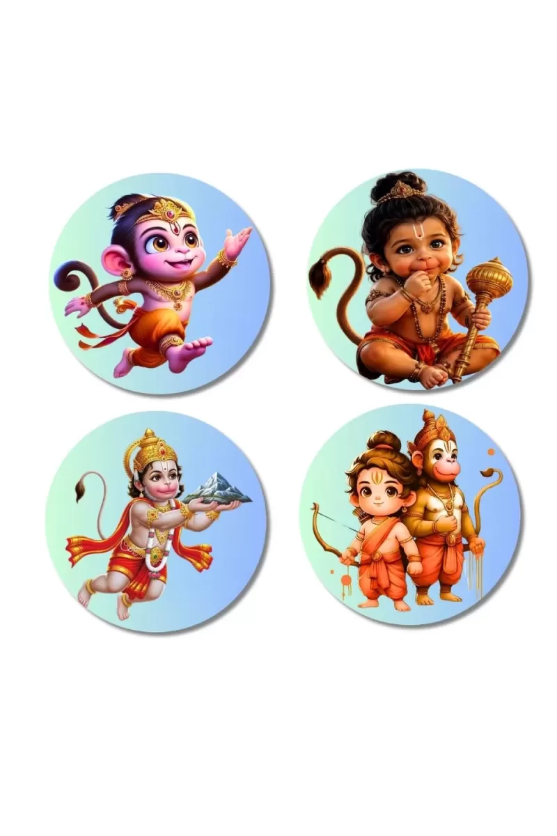 Hanuman And Rama. Fridge Magnets Ã¢â‚¬â€œ 4 Piece Set | 3 Inch Round Wall Fridge Decor (F23208)