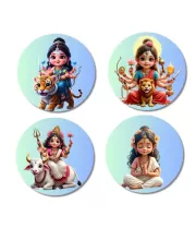 Durga, Mahagauri, And Parvati. Fridge Magnets Ã¢â‚¬â€œ 4 Piece Set | 3 Inch Round Wall Fridge Decor (F23209)