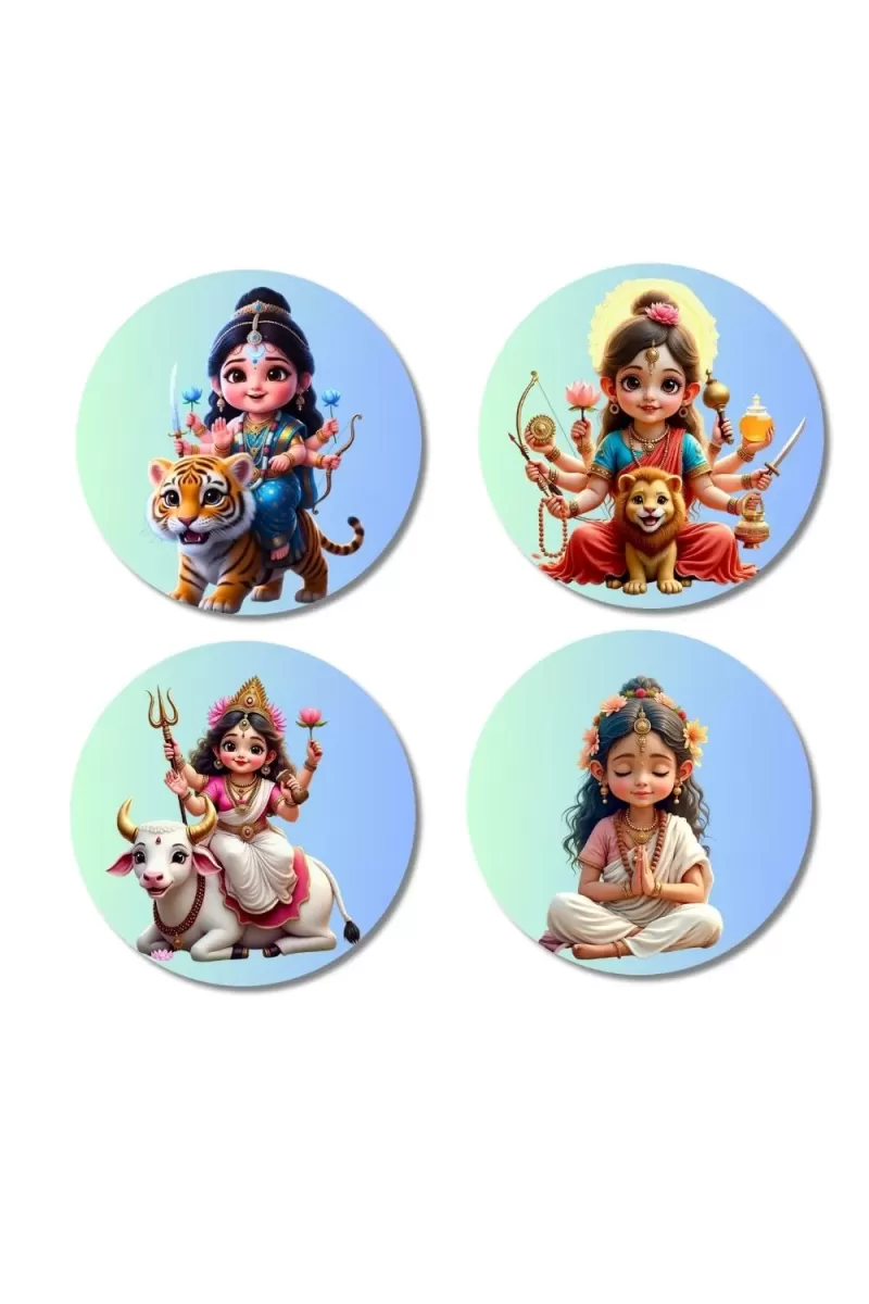Durga, Mahagauri, And Parvati. Fridge Magnets Ã¢â‚¬â€œ 4 Piece Set | 3 Inch Round Wall Fridge Decor (F23209)