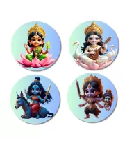 Lakshmi, Saraswati, Kalaratri, And Kali. Fridge Magnets Ã¢â‚¬â€œ 4 Piece Set | 3 Inch Round Wall Fridge Decor (F23210)