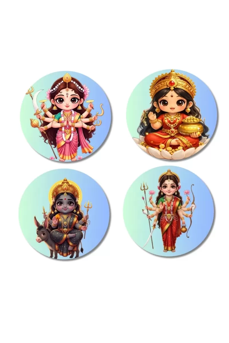 Maa Durga, Maa Lakshmi, Maa Kali, Maa Parvati Fridge Magnets Ã¢â‚¬â€œ 4 Piece Set | 3 Inch Round Wall Fridge Decor (F23211)