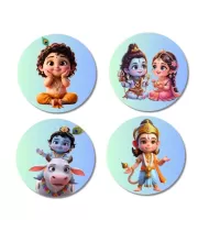 Brahma, Krishna & Radha, Hanuman Fridge Magnets Ã¢â‚¬â€œ 4 Piece Set | 3 Inch Round Wall Fridge Decor (F23212)