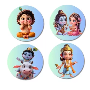 Brahma, Krishna & Radha, Hanuman Fridge Magnets Ã¢â‚¬â€œ 4 Piece Set | 3 Inch Round Wall Fridge Decor (F23212)