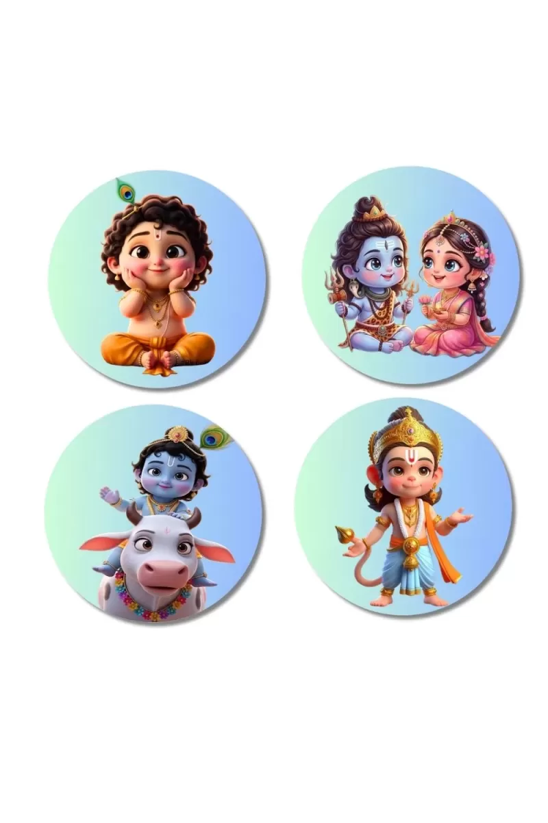 Brahma, Krishna & Radha, Hanuman Fridge Magnets Ã¢â‚¬â€œ 4 Piece Set | 3 Inch Round Wall Fridge Decor (F23212)