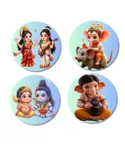Krishna And Radha, Hanuman Fridge Magnets Ã¢â‚¬â€œ 4 Piece Set | 3 Inch Round Wall Fridge Decor (F23213)