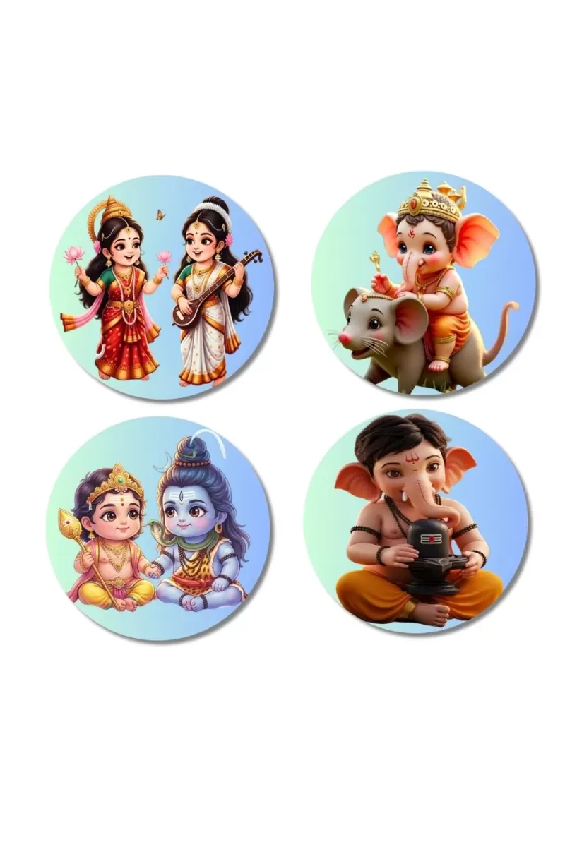 Krishna And Radha, Hanuman Fridge Magnets Ã¢â‚¬â€œ 4 Piece Set | 3 Inch Round Wall Fridge Decor (F23213)