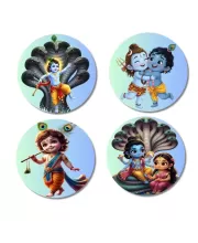 Krishna Fridge Magnets Ã¢â‚¬â€œ 4 Piece Set | 3 Inch Round Wall Fridge Decor (F23214)