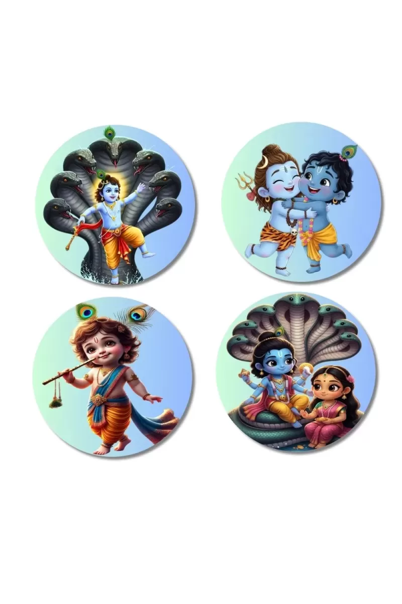 Krishna Fridge Magnets Ã¢â‚¬â€œ 4 Piece Set | 3 Inch Round Wall Fridge Decor (F23214)