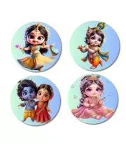 Radha & Krishna Fridge Magnets Ã¢â‚¬â€œ 4 Piece Set | 3 Inch Round Wall Fridge Decor (F23215)