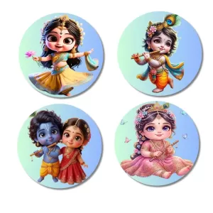 Radha & Krishna Fridge Magnets Ã¢â‚¬â€œ 4 Piece Set | 3 Inch Round Wall Fridge Decor (F23215)