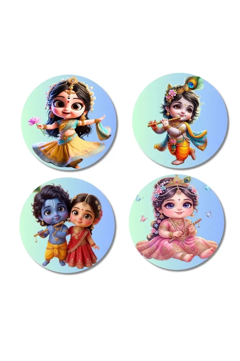 Radha & Krishna Fridge Magnets Ã¢â‚¬â€œ 4 Piece Set | 3 Inch Round Wall Fridge Decor (F23215)