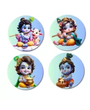 Krishna Fridge Magnets Ã¢â‚¬â€œ 4 Piece Set | 3 Inch Round Wall Fridge Decor (F23216)