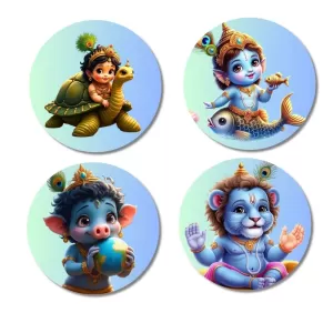 Lord Vishnu Avatar Fridge Magnets – 4 Piece Set | 3 Inch Round Wall Fridge Decor (F23218) Lord Vishnu Avatar Fridge Magnets – 4 Piece Set | 3 Inch Round Wall Fridge Decor (F23218)
