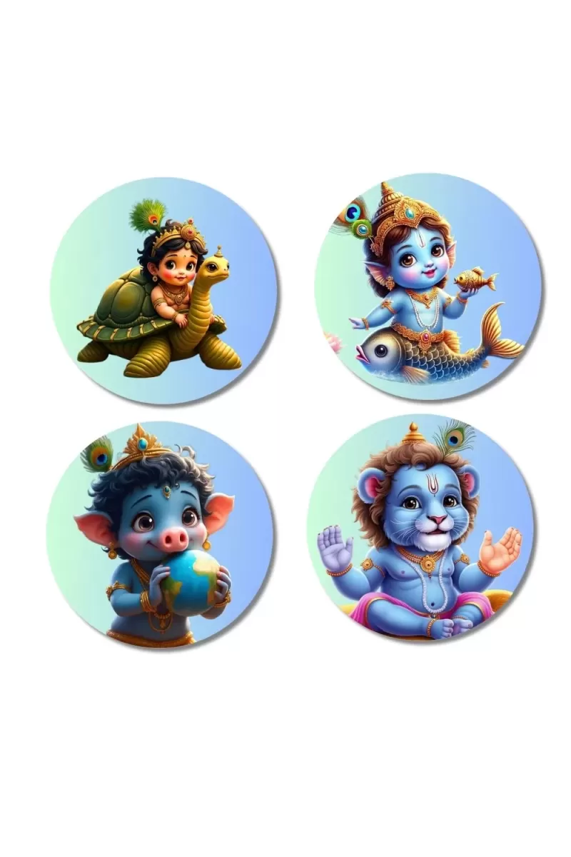 Lord Vishnu Avatar Fridge Magnets Ã¢â‚¬â€œ 4 Piece Set | 3 Inch Round Wall Fridge Decor (F23218)