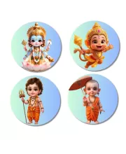 Vishnu, Hanuman, Kartikeya, Vamana Fridge Magnets Ã¢â‚¬â€œ 4 Piece Set | 3 Inch Round Wall Fridge Decor (F23219)
