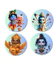 Krishna And Sudama, Vishnu On Garuda, Shiva Fridge Magnets Ã¢â‚¬â€œ 4 Piece Set | 3 Inch Round Wall Fridge Decor (F23220)
