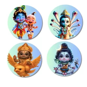 Krishna And Sudama, Vishnu On Garuda, Shiva Fridge Magnets – 4 Piece Set | 3 Inch Round Wall Fridge Decor (F23220) Krishna And Sudama, Vishnu On Garuda, Shiva Fridge Magnets – 4 Piece Set | 3 Inch Round Wall Fridge Decor (F23220)