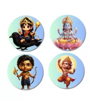 Shani Dev, Brahma, Ram, Hanuman Fridge Magnets Ã¢â‚¬â€œ 4 Piece Set | 3 Inch Round Wall Fridge Decor (F23221)