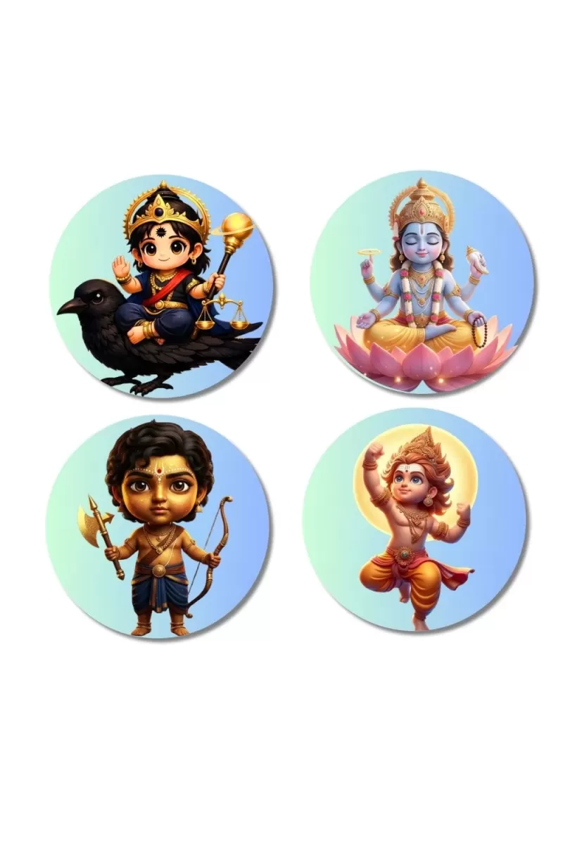 Shani Dev, Brahma, Ram, Hanuman Fridge Magnets Ã¢â‚¬â€œ 4 Piece Set | 3 Inch Round Wall Fridge Decor (F23221)