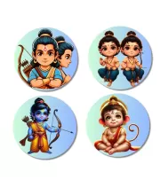 Ram, Luv Kush, Krishna, Hanuman Fridge Magnets Ã¢â‚¬â€œ 4 Piece Set | 3 Inch Round Wall Fridge Decor (F23222)