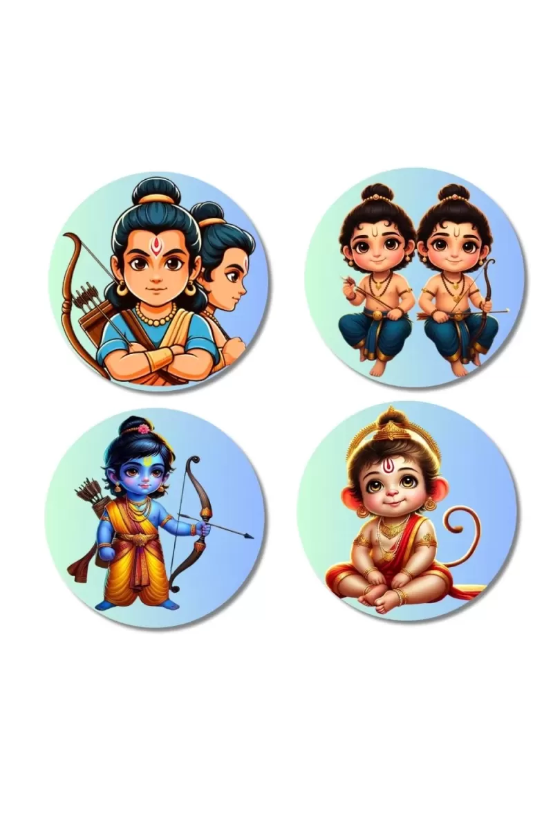 Ram, Luv Kush, Krishna, Hanuman Fridge Magnets Ã¢â‚¬â€œ 4 Piece Set | 3 Inch Round Wall Fridge Decor (F23222)
