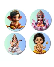 Ganesha, Lakshmi, Saraswati, Krishna Fridge Magnets Ã¢â‚¬â€œ 4 Piece Set | 3 Inch Round Wall Fridge Decor (F23223)