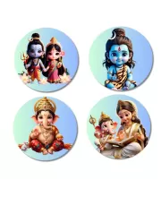 Radha Krishna, Shiva, Ganesha, Shiv Parvati With Ganesha Fridge Magnets Ã¢â‚¬â€œ 4 Piece Set | 3 Inch Round Wall Fridge Decor (F23224)