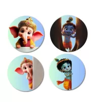 Ganesha, Krishna, Ganesha, Krishna Fridge Magnets Ã¢â‚¬â€œ 4 Piece Set | 3 Inch Round Wall Fridge Decor (F23225)
