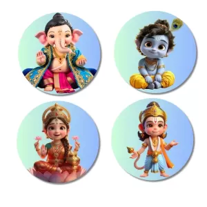 Ganesha, Krishna, Lakshmi, Hanuman Fridge Magnets – 4 Piece Set | 3 Inch Round Wall Fridge Decor (F23226) Ganesha, Krishna, Lakshmi, Hanuman Fridge Magnets – 4 Piece Set | 3 Inch Round Wall Fridge Decor (F23226)