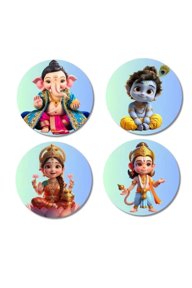 Ganesha, Krishna, Lakshmi, Hanuman Fridge Magnets Ã¢â‚¬â€œ 4 Piece Set | 3 Inch Round Wall Fridge Decor (F23226)