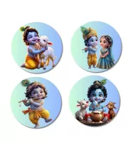 Krishna Fridge Magnets Ã¢â‚¬â€œ 4 Piece Set | 3 Inch Round Wall Fridge Decor (F23227)