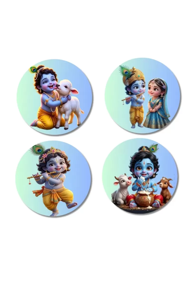Krishna Fridge Magnets Ã¢â‚¬â€œ 4 Piece Set | 3 Inch Round Wall Fridge Decor (F23227)