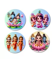 Shiva, Parvati, Ganesha, Kartikeya Fridge Magnets Ã¢â‚¬â€œ 4 Piece Set | 3 Inch Round Wall Fridge Decor (F23228)