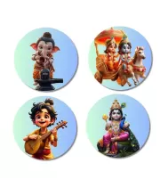 Ganesha, KrishnaÃ¢â‚¬â€œLakshmi, Narada, Vishnu Fridge Magnets Ã¢â‚¬â€œ 4 Piece Set | 3 Inch Round Wall Fridge Decor (F23268)