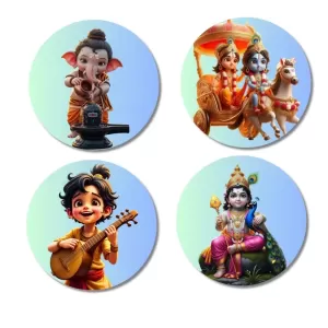 Ganesha, Krishna–Lakshmi, Narada, Vishnu Fridge Magnets – 4 Piece Set | 3 Inch Round Wall Fridge Decor (F23268) Ganesha, Krishna–Lakshmi, Narada, Vishnu Fridge Magnets – 4 Piece Set | 3 Inch Round Wall Fridge Decor (F23268)